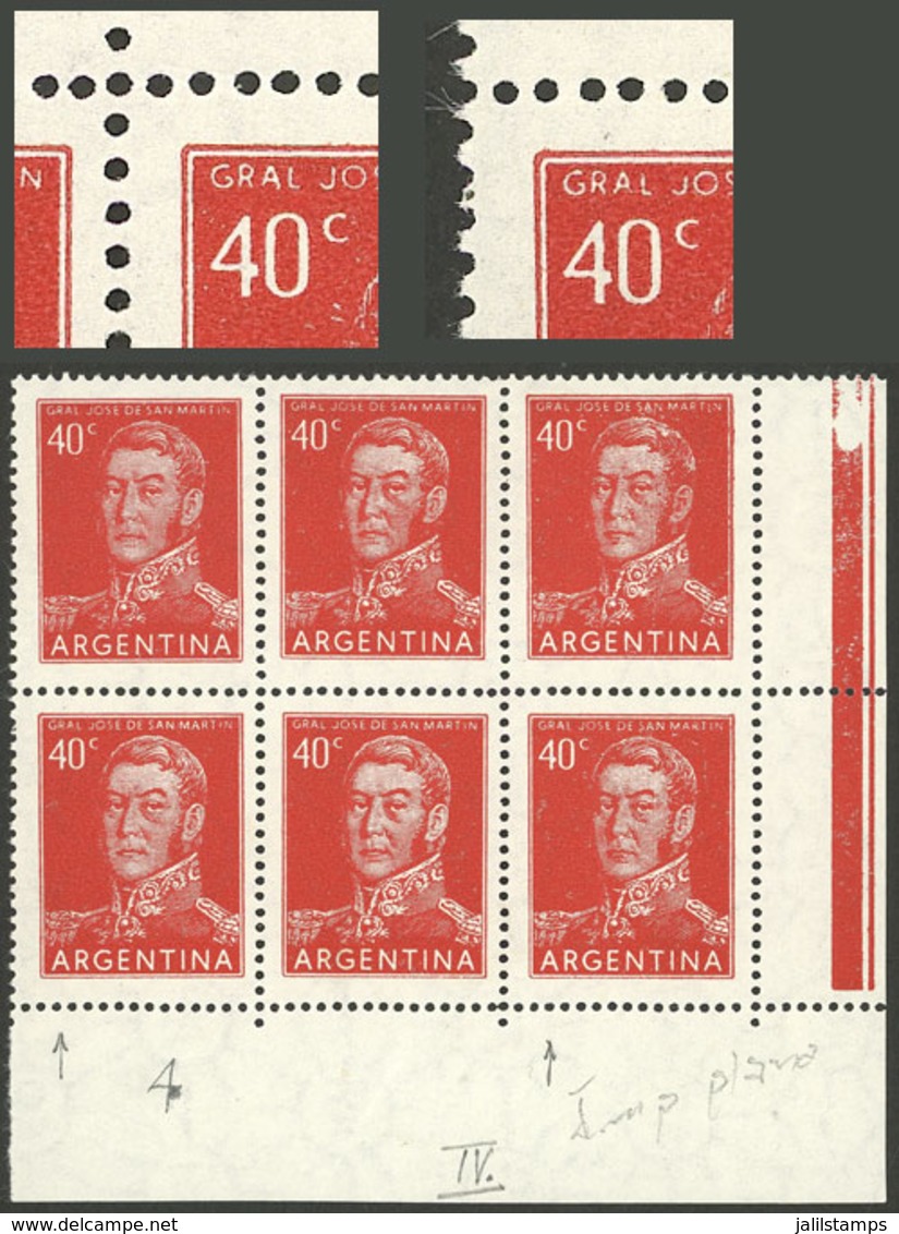 ARGENTINA: GJ.1040, Corner Block Of 6, 3 Examples (the 2 On The Left + Bottom Right) With Variety "the 4 With Small Dot  - Unused Stamps