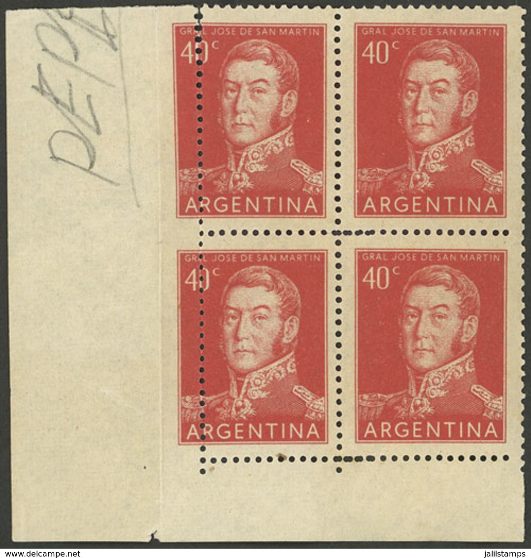 ARGENTINA: GJ.1041, Corner Block Of 4 With LEFT PERFORATION SHIFTED, Very Attractive! - Unused Stamps