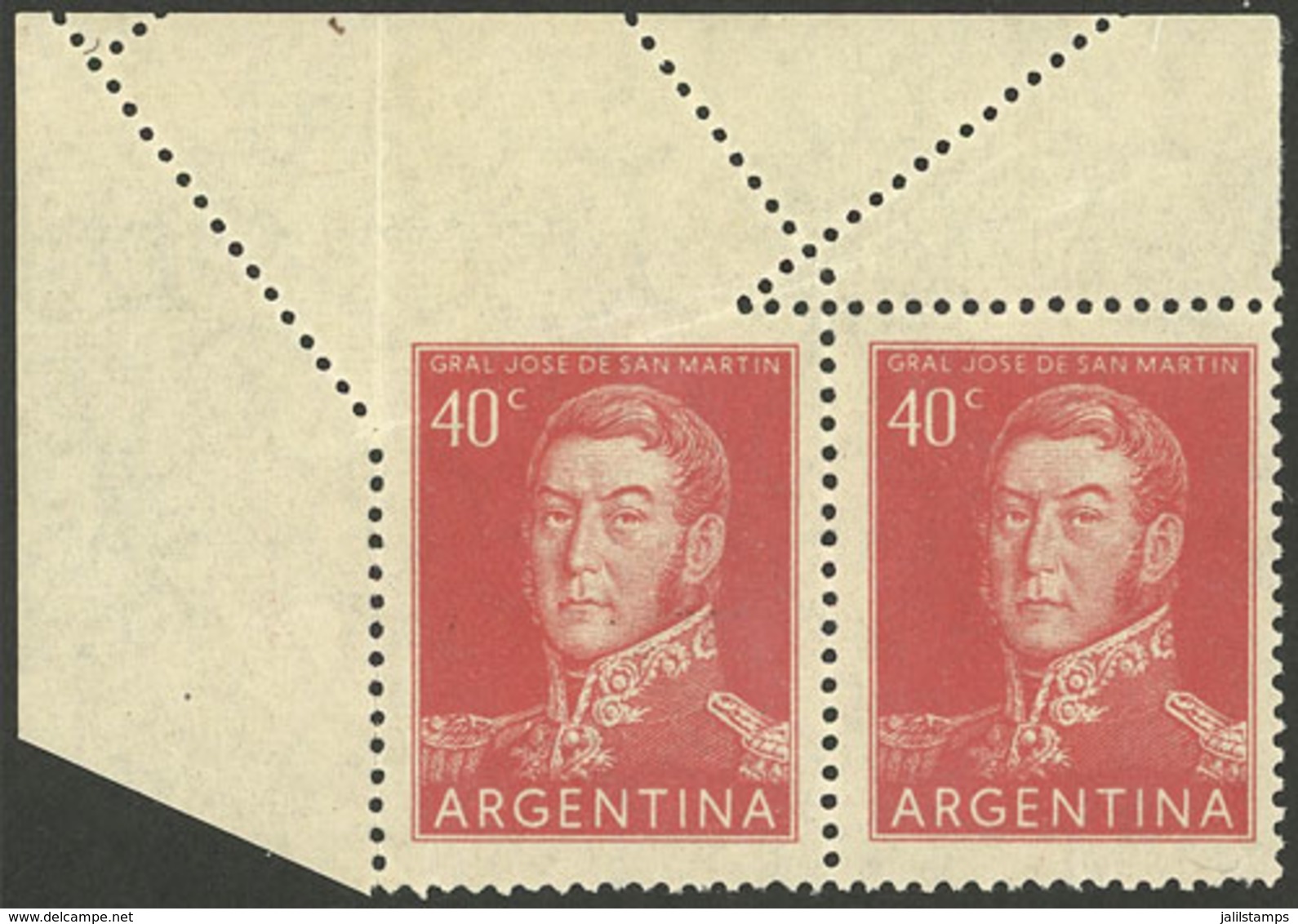 ARGENTINA: GJ.1041, Pair With Spectacular Diagonal Perforation Variety At Top! - Nuovi