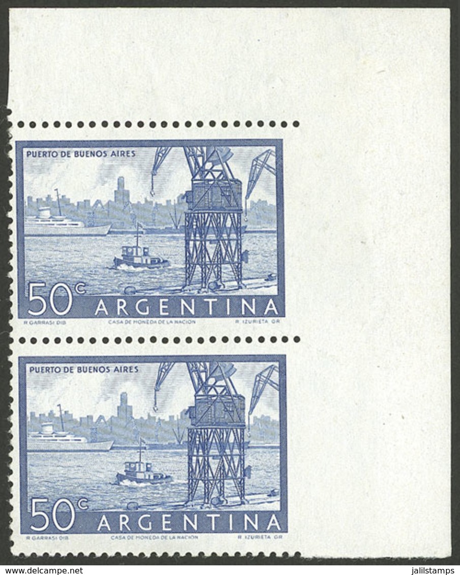 ARGENTINA: GJ.1042, 50c. Port Of Buenos Aires, Corner Pair IMPERFORATE Vertically At Right, Excellent And Very Rare, Onl - Ungebraucht