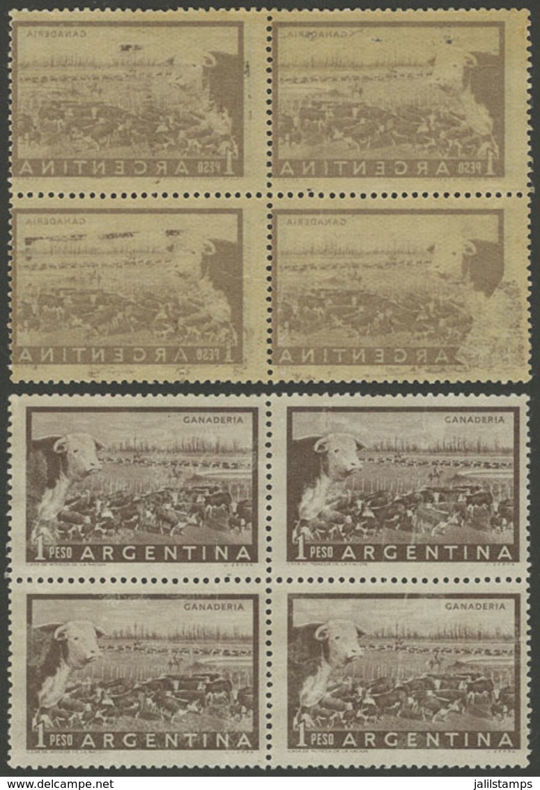 ARGENTINA: GJ.1045, 1P. Cattle, Block Of 4 With OFFSET IMPRESSION On Back, VF! - Nuovi