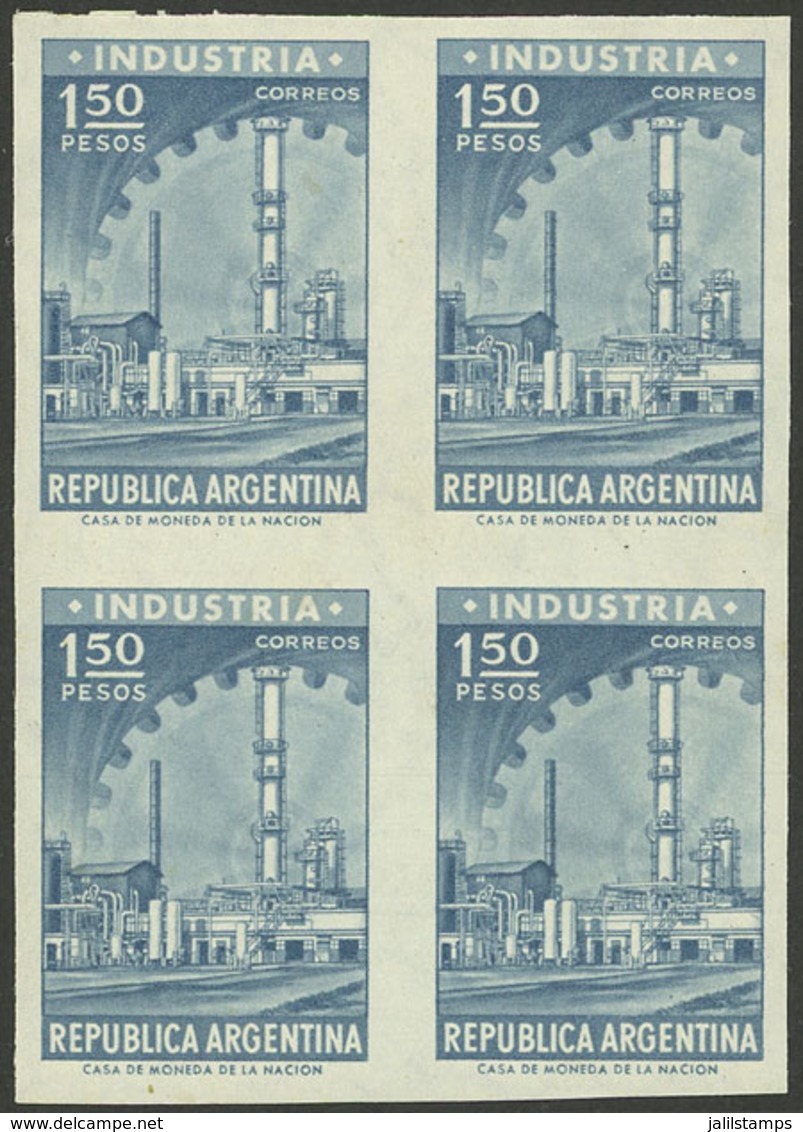 ARGENTINA: GJ.1046P, 1.50P. Industry, IMPERFORATE BLOCK OF 4 In Light Blue, Printed On Original Paper (proof), Excellent - Neufs