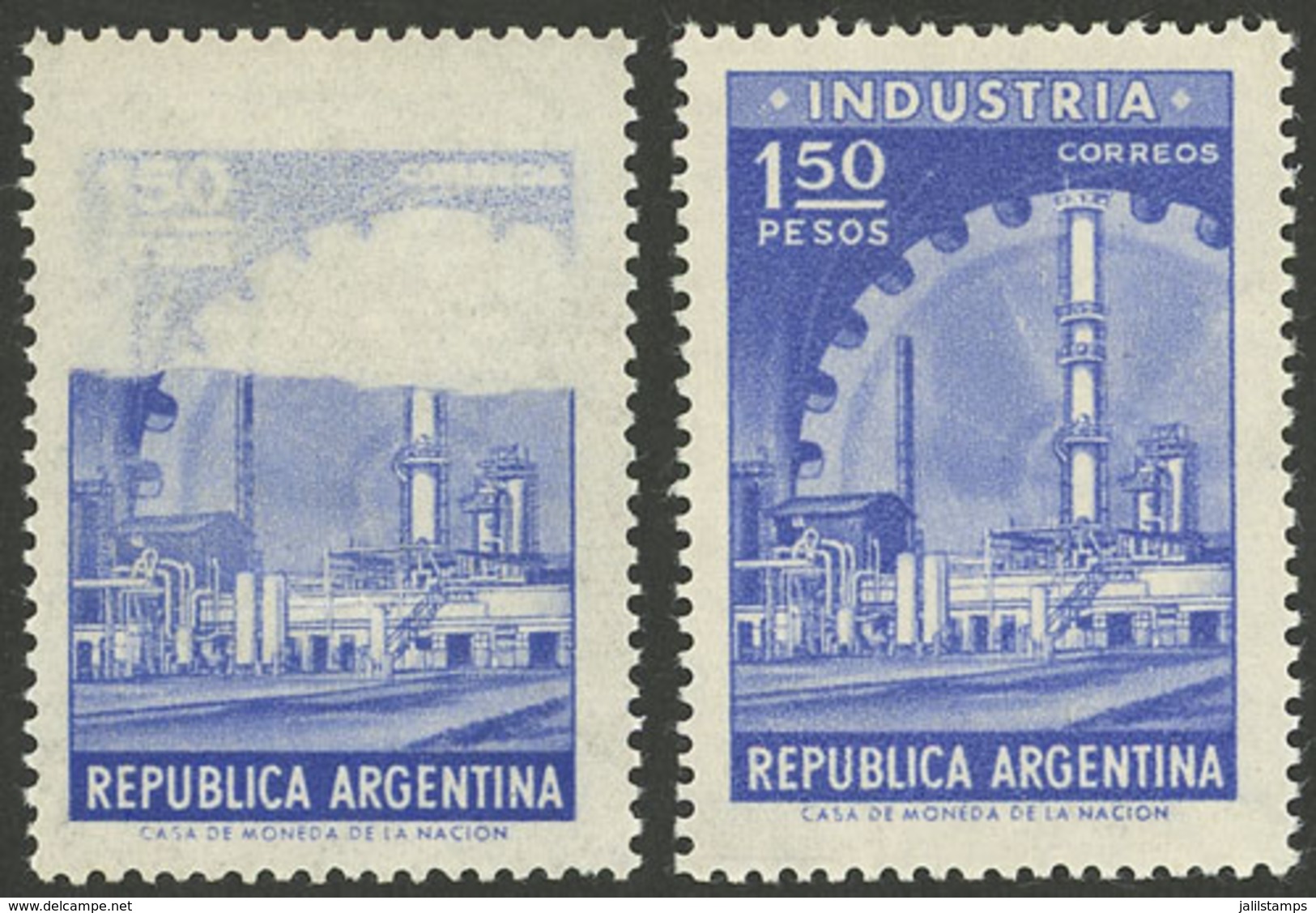 ARGENTINA: GJ.1046P, 1.50P. Industry, With Variety "light Impression" At Top, Along A Normal Example For Comparison, VF! - Ungebraucht