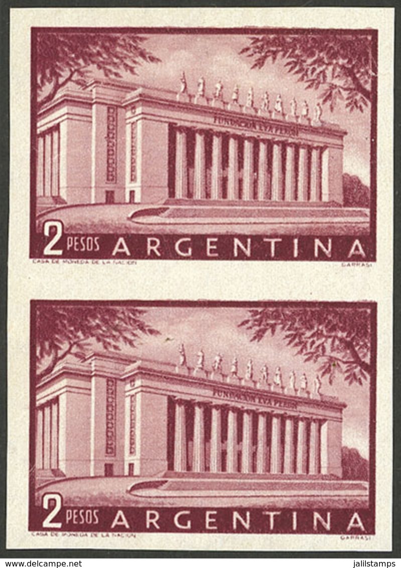 ARGENTINA: GJ.1047P, 2P. Eva Perón Foundation, Extremely Rare IMPERFORATE PAIR, Only 2 Or 3 Are Believed To Be In Existe - Neufs