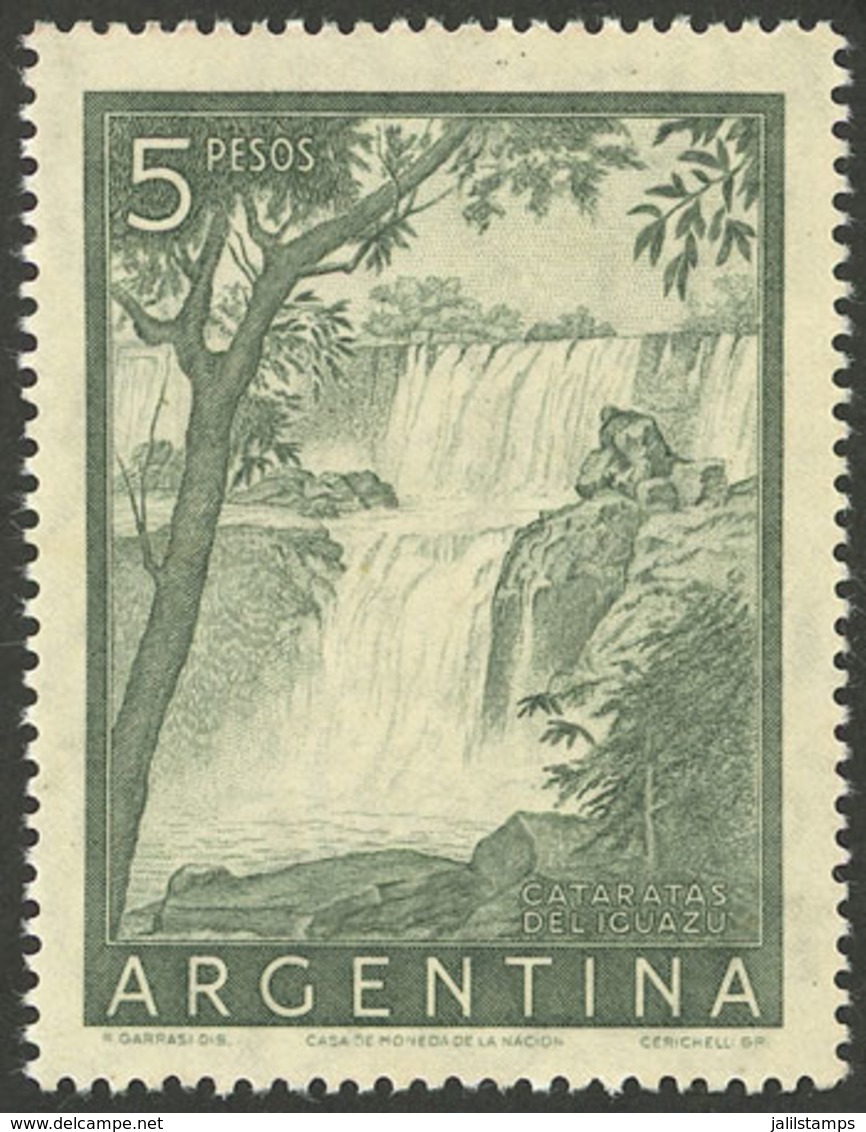 ARGENTINA: GJ.1053ASG, 5P. Iguazú Falls PRINTED ON GUM, VF Quality! - Unused Stamps