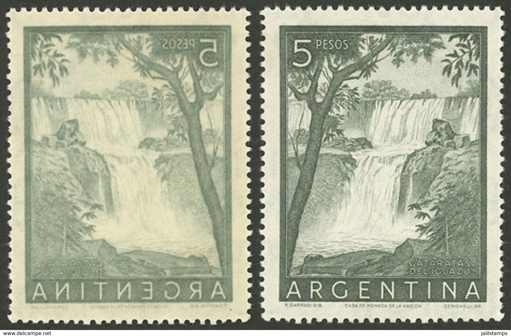 ARGENTINA: GJ.1053A, 5P. Iguazú Falls With OFFSET IMPRESSION ON BACK, Very Nice! - Unused Stamps