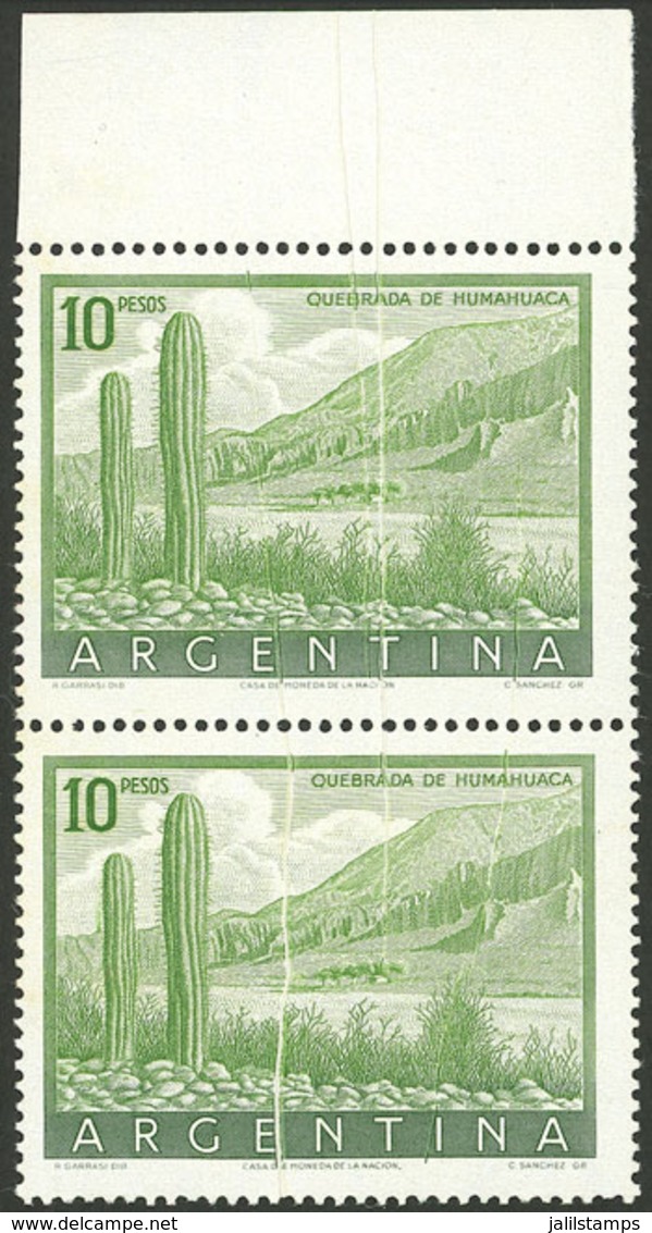 ARGENTINA: GJ.1054, 10P. Humahuaca (cactus), Pair With PAPER FOLDS, VF Quality! - Unused Stamps