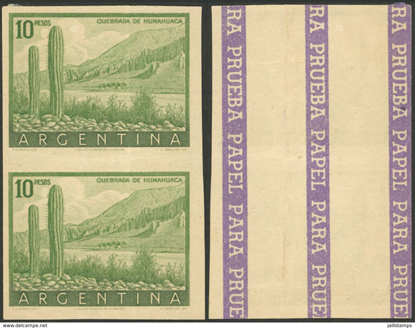 ARGENTINA: GJ.1054, 10P. Humahuaca (cactus), PROOF In The Issued Color, Imperf Pair Printed On Paper For Specimens, Ligh - Ungebraucht