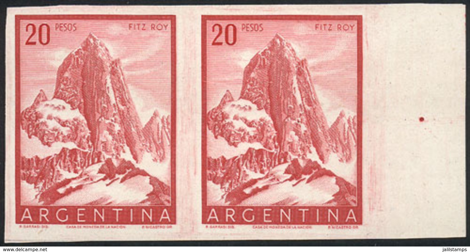 ARGENTINA: GJ.1055, 20P. Mount Fitz Roy, Proof In Red-carmine, Pair Of Excellent Quality! - Ungebraucht