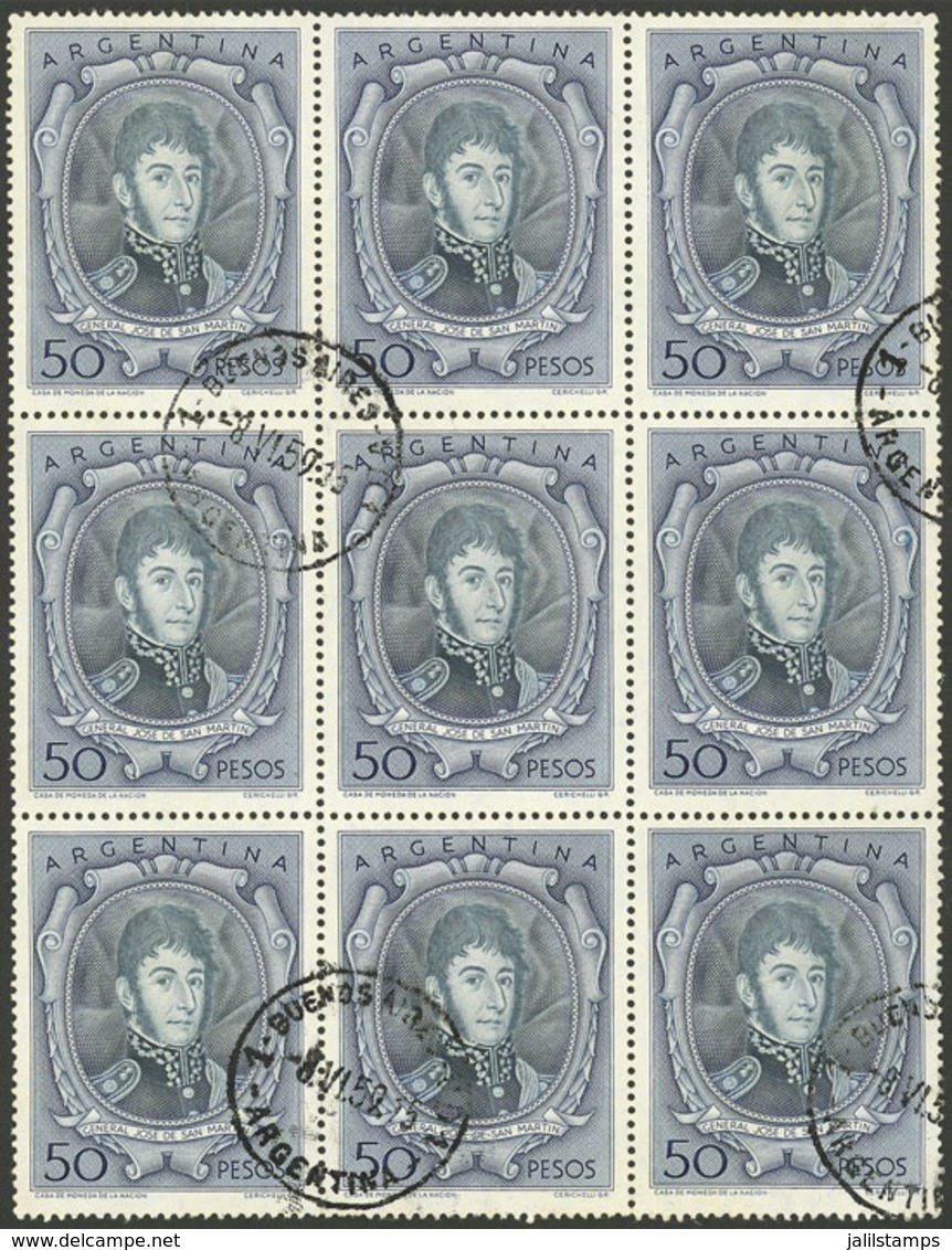 ARGENTINA: GJ.1057, Fantastic Used Block Of 9, Excellent Quality, Rare! - Ungebraucht