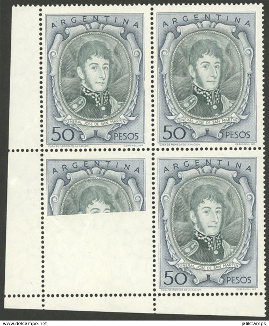 ARGENTINA: GJ.1057B, Corner Block Of 4, One With Over 60% Of The Surface Blank, Superb, Fantastic! - Ungebraucht