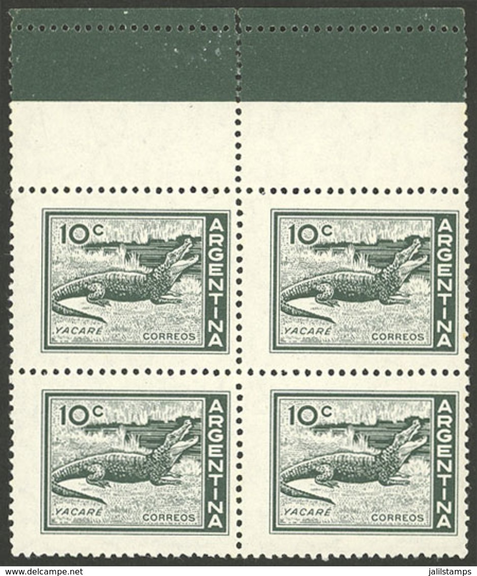 ARGENTINA: GJ.1123CA, 10c. Yacare Caiman, Block Of 4 With TOP LABELS, Excellent Quality! - Ungebraucht