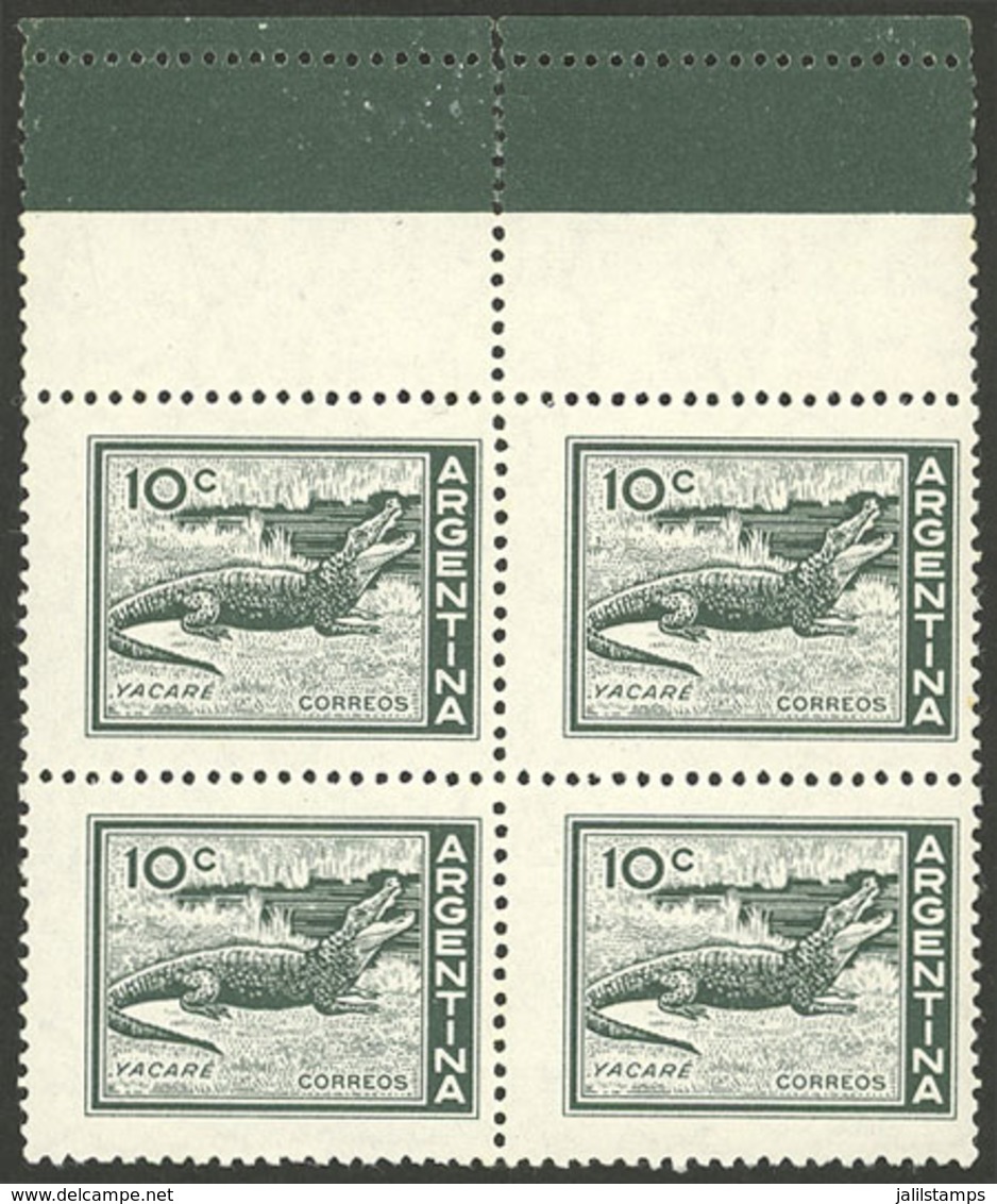 ARGENTINA: GJ.1123CA, 10c. Yacare Caiman, Block Of 4 With TOP LABELS, Excellent Quality! - Ongebruikt