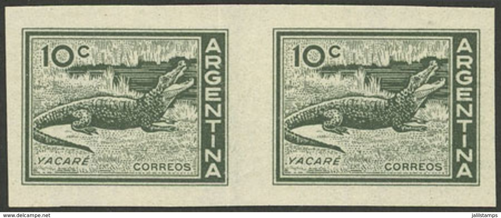 ARGENTINA: GJ.1123, 10c. Yacare Caiman, Imperforate And In The Issued Color, PROOF Printed On Special Paper For Specimen - Ungebraucht