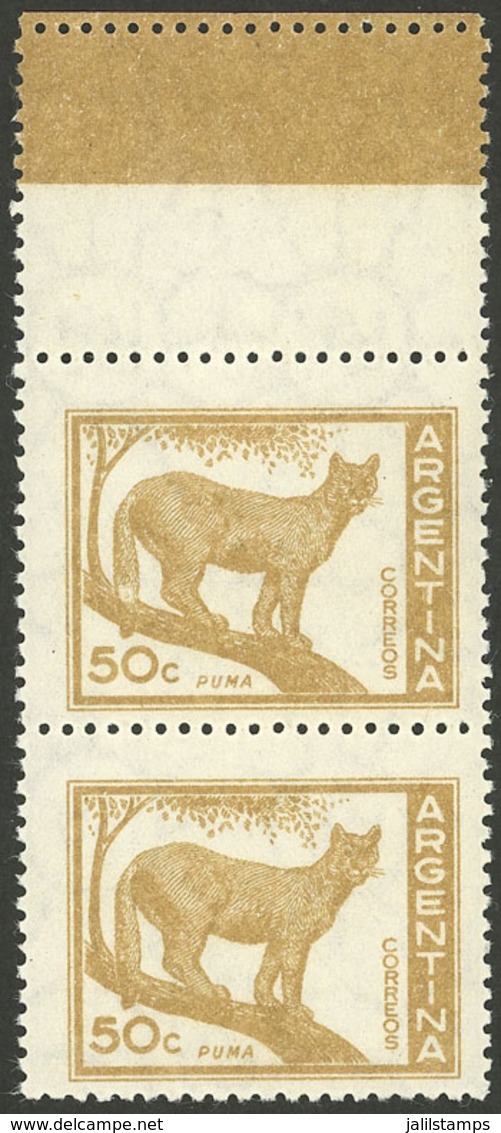 ARGENTINA: GJ.1125CA, 50c. Puma Printed On National Unsurfaced Paper WITH LABEL AT TOP, VF! - Unused Stamps