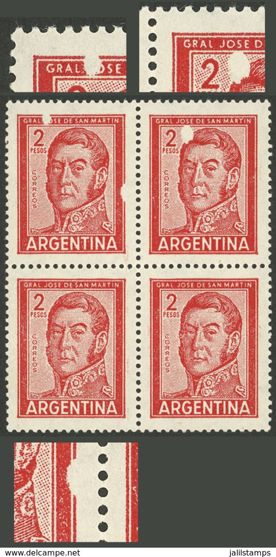 ARGENTINA: GJ.1133, 2P. San Martín, Block Of 4 With Notable White Spots In The Top Stamps, Rare! - Neufs