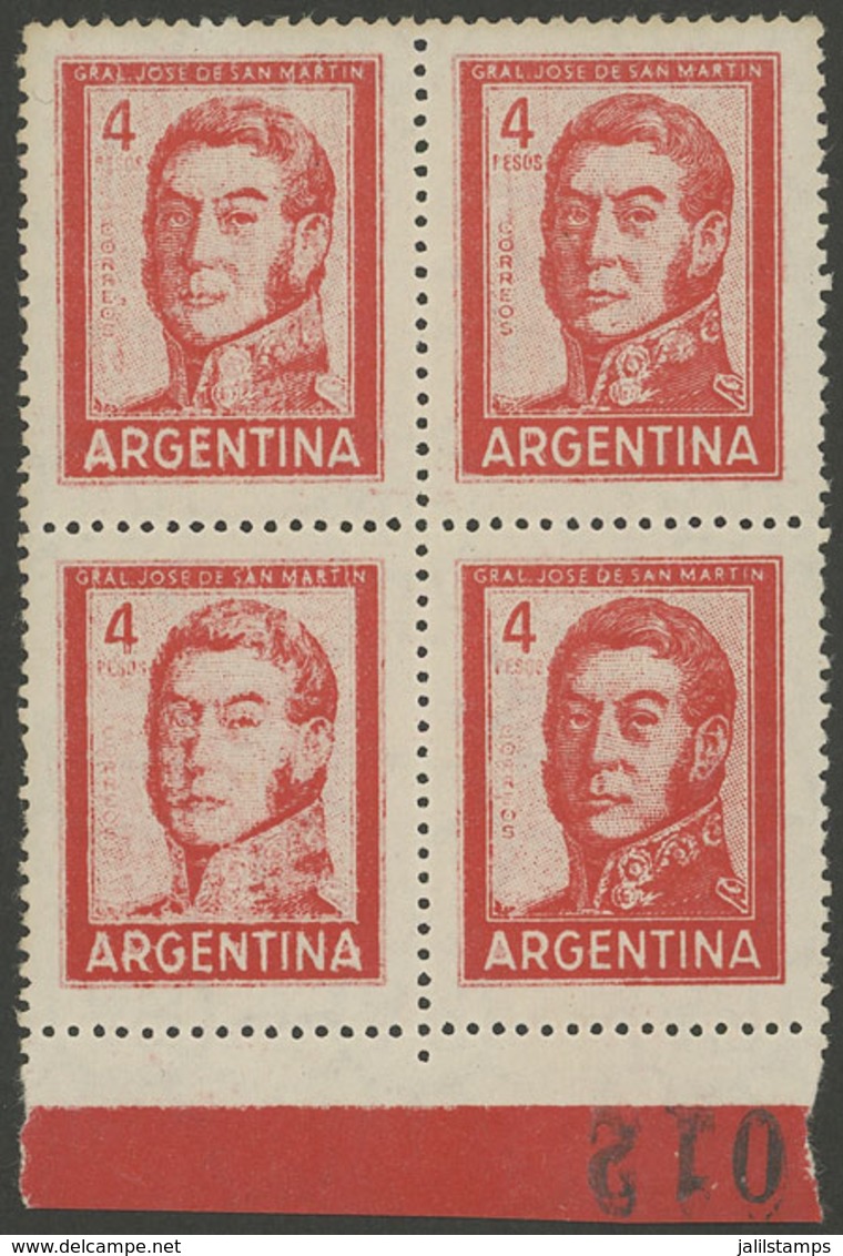 ARGENTINA: GJ.1138, 2P. San Martin In Offset, Block Of 4 With Notable Variety: VERY OILY IMPRESSION In The Left Half! - Unused Stamps