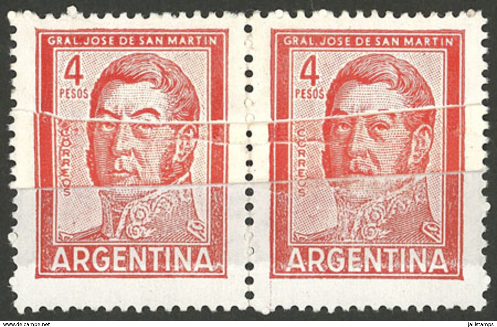 ARGENTINA: GJ.1139A, Pair With Spectacular END-OF-ROLL DOUBLE PAPER, VF Quality! - Ongebruikt
