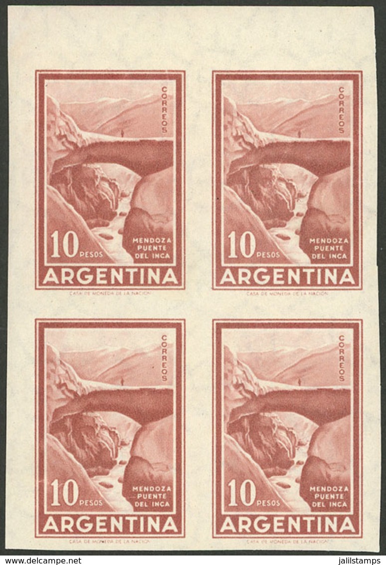 ARGENTINA: GJ.1142P, 10P. Incan Bridge, IMPERFORATE BLOCK OF 4, VF Quality, Rare! - Nuovi