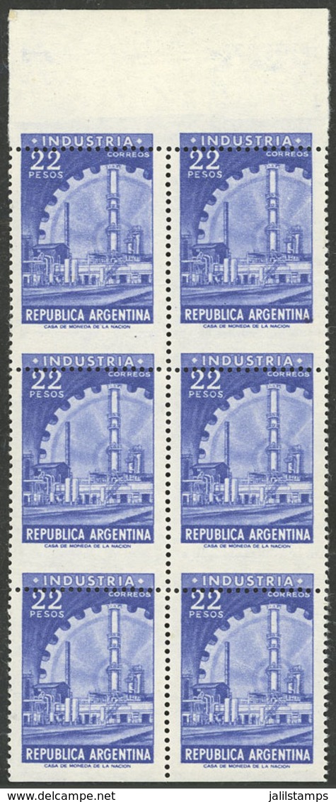 ARGENTINA: GJ.1146, 22P. Industry In Photogravure (violet-blue), Block Of 6 With Very Shifted Perforation: "INDUSTRIA" A - Unused Stamps