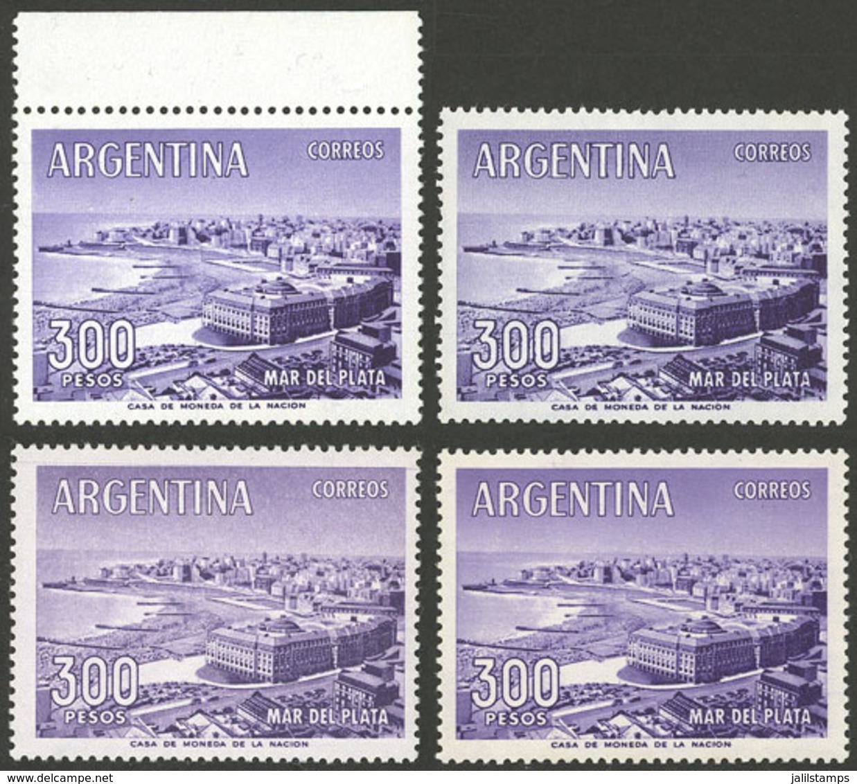 ARGENTINA: GJ.1149 + 1149A + 1149B, 300P. Mar Del Plata (hotel, Casino, Beach) On Imported Chalky Paper (rare And Very S - Unused Stamps