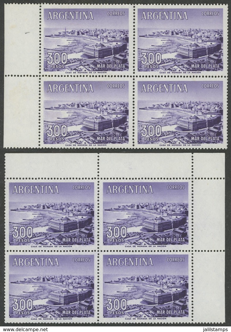 ARGENTINA: GJ.1149A, 300P. Mar Del Plata (hotel, Casino, Beach) On Imported Glazed Paper, 2 Blocks Of 4 In Different Sha - Neufs