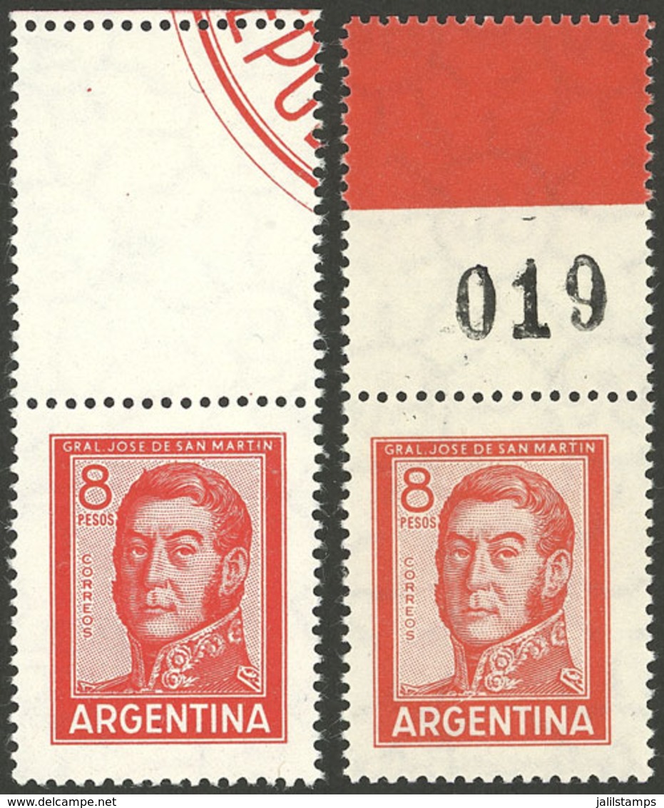 ARGENTINA: GJ.1306ACA + 1306AaCA, 8P. San Martín With Label At Top On Soft And Hard Imported Unsurfaced Paper, VF Qualit - Unused Stamps