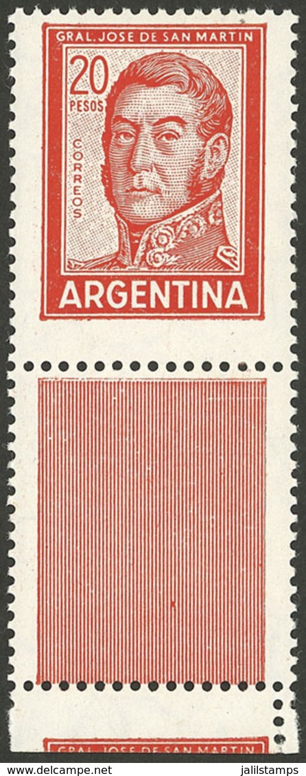 ARGENTINA: GJ.1310CJ, 20P. San Martin With DECORATED LABEL BELOW, MNH, VF Quality, Very Rare! - Unused Stamps