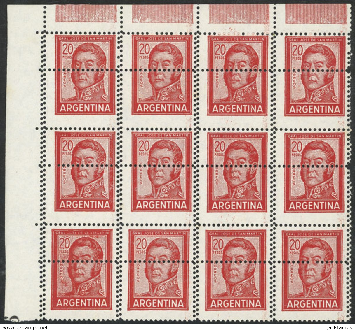 ARGENTINA: GJ.1310, Block Of 12 With DOUBLE Horizontal And Vertical Perforation, Spectacular And Very Rare! - Unused Stamps