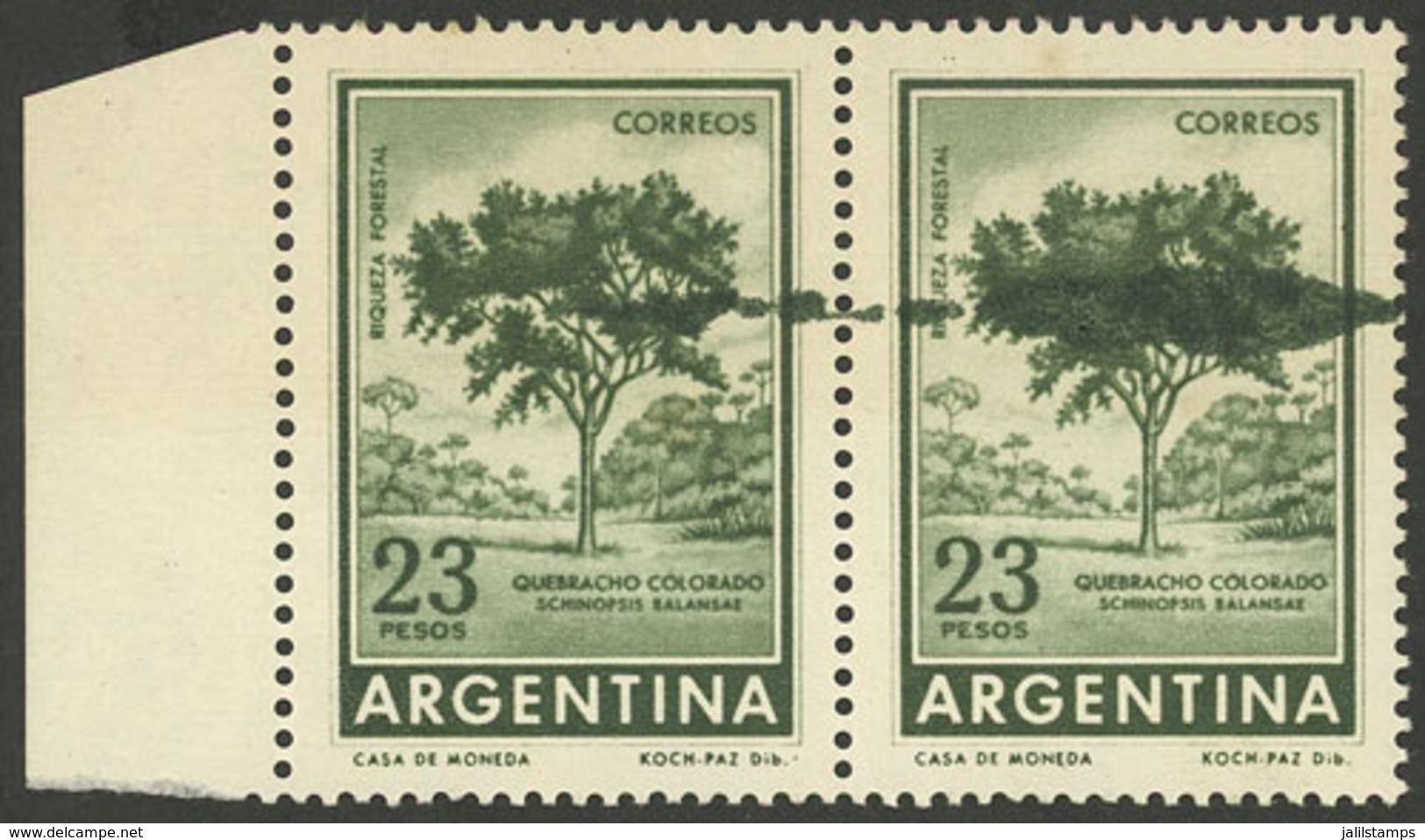 ARGENTINA: GJ.1311, Pair With Notable Ink Spot Produced During The Printing Process, Excellent Quality! - Unused Stamps