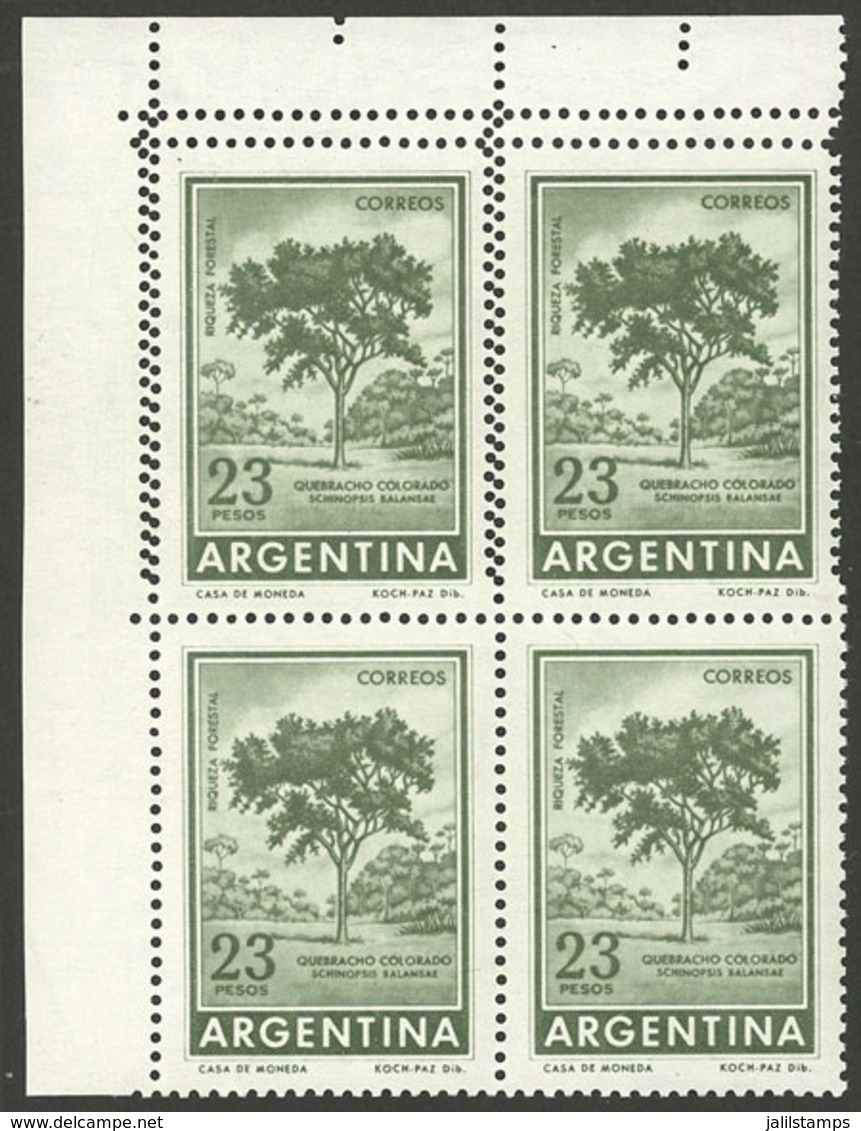 ARGENTINA: GJ.1311B, 23P. Quebracho Tree Printed On Chalky Paper, Block Of 4 With DOUBLE PERFORATION, Excellent! - Unused Stamps