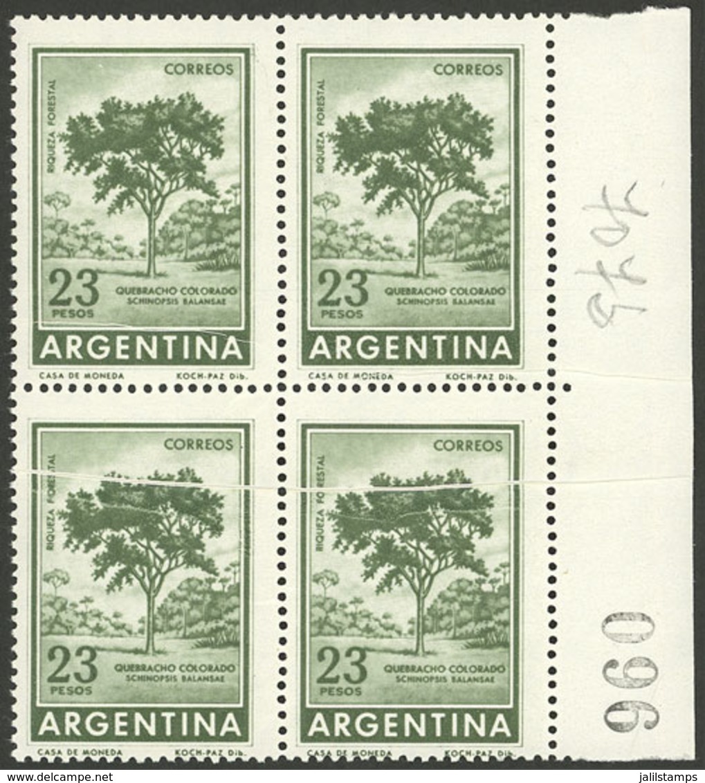 ARGENTINA: GJ.1311B, 23P. Quebracho Tree Printed On Chalky Paper, Block Of 4 With Notable PAPER FOLDS. The Catalog Value - Unused Stamps