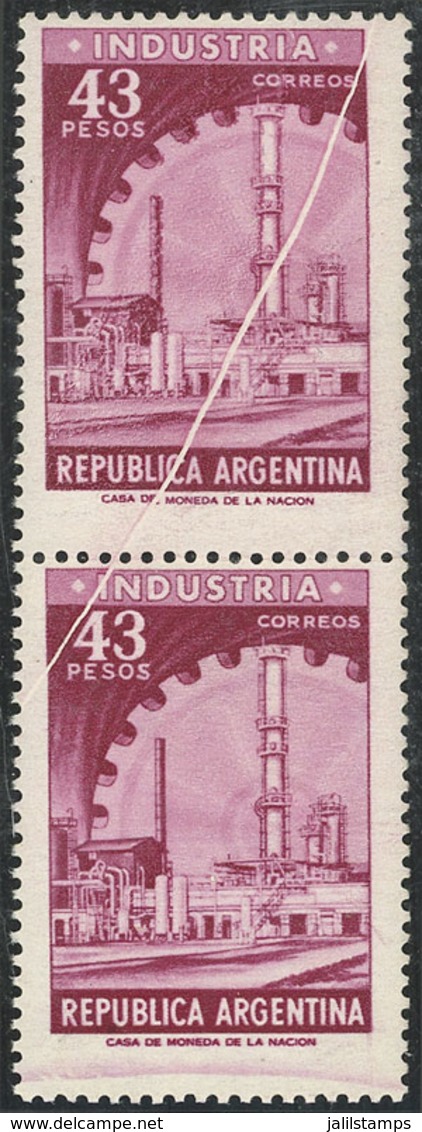 ARGENTINA: GJ.1314A, 43P. Industry On Chalky Paper, Pair With Notable PAPER FOLD, Very Nice! - Unused Stamps