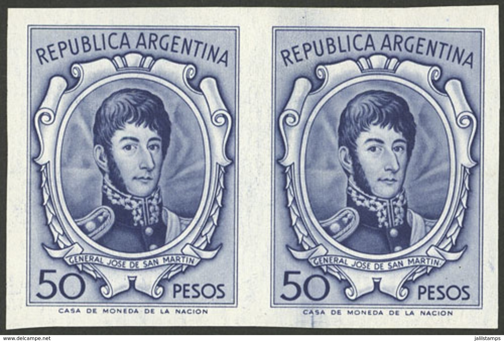 ARGENTINA: GJ.1317P, Rare IMPERFORATE PAIR, Mint Without Gum, Very Fine Quality! - Unused Stamps