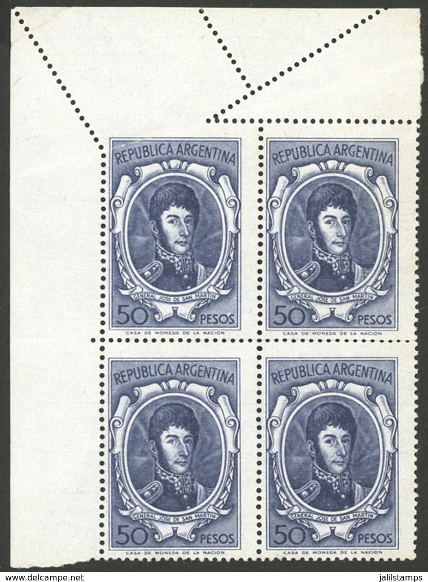 ARGENTINA: GJ.1318, 50P. San Martín On Glazed Paper, Block Of 4 With Notable Misperforation Variety, Fantastic! - Unused Stamps