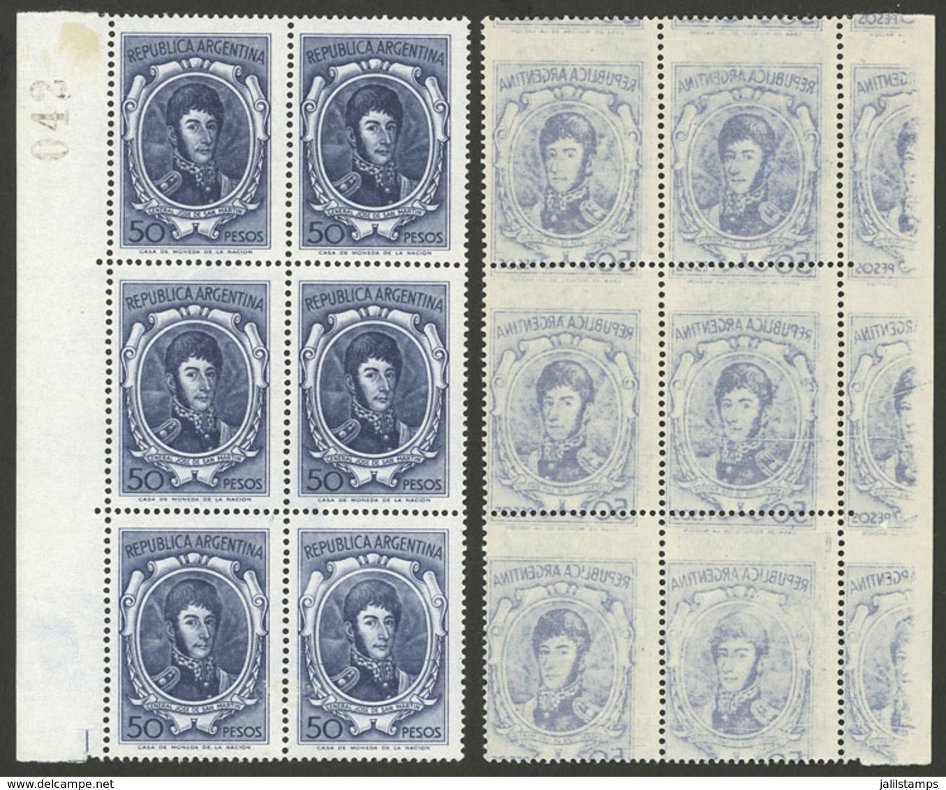 ARGENTINA: GJ.1318, Block Of 6 With Strong OFFSET IMPRESSION ON BACK, Very Handsome! - Unused Stamps