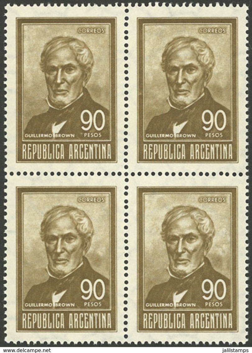 ARGENTINA: GJ.1320Aa, 90P. Brown, Block Of 4 Printed On HARD IMPORTED UNSURFACED Paper, Scarce, Excellent Quality! - Neufs