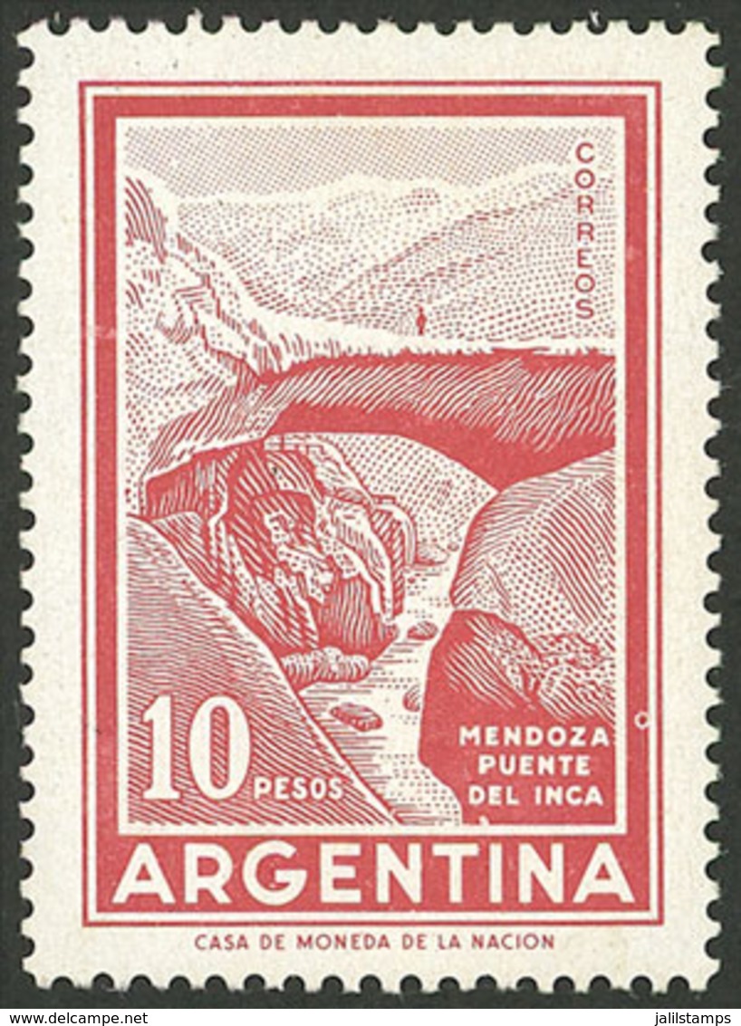 ARGENTINA: GJ.1498, 1969/71 10P. Incan Bridge WITH WATERMARK Round Sun, MNH, VF Quality, Rare! - Unused Stamps