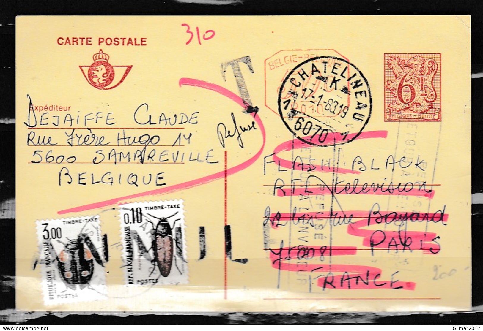 Postkaart Van Chatelineau 1 Naar Paris Met Taksstempel - Lettres & Documents