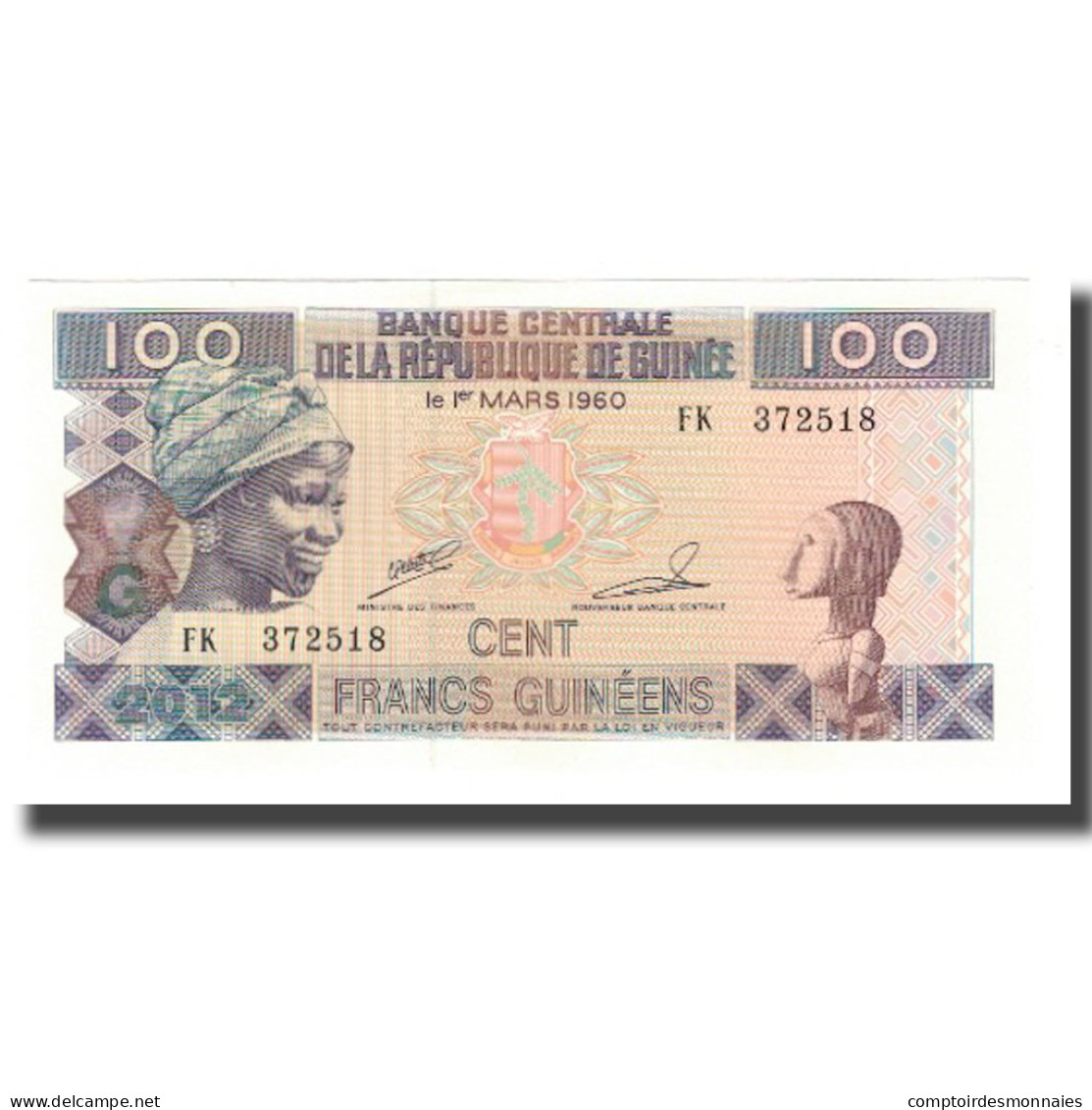 Billet, Guinea, 100 Francs, 2012, KM:35b, NEUF - Guinea