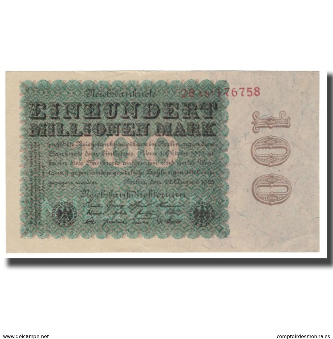 Billet, Allemagne, 100 Millionen Mark, 1923, 1923-08-22, KM:107c, TTB+ - 100 Millionen Mark