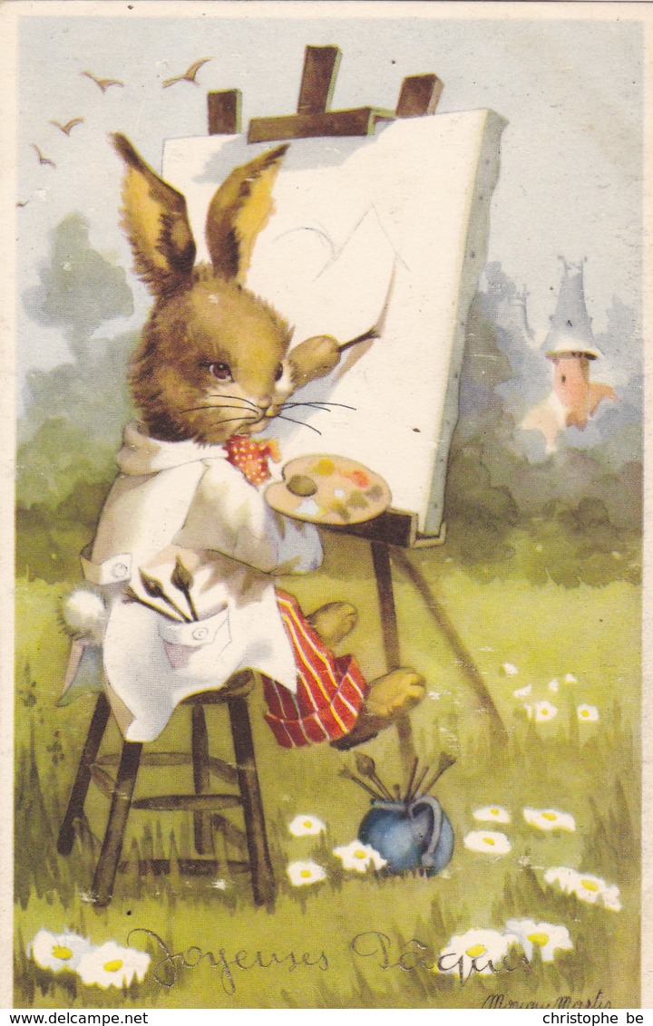 Joyeuses Pâques, Happy Easter, Easter Bunny Painting, Illustrator Monique Martin (pk65079) - Pasqua