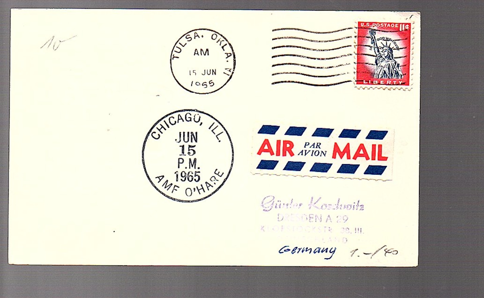 1965 Return Flight Dresden (scan = Front & Back) First Jet Flight Chicago AMF O’Hare (433) - Briefe U. Dokumente