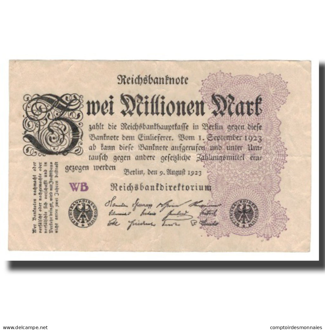 Billet, Allemagne, 2 Millionen Mark, 1923, 1923-08-09, KM:104d, TB+ - 2 Mio. Mark