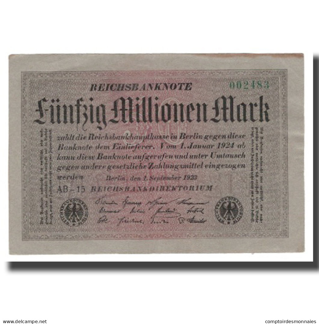 Billet, Allemagne, 50 Millionen Mark, 1923, 1923-09-01, KM:109a, TTB+ - 50 Miljoen Mark