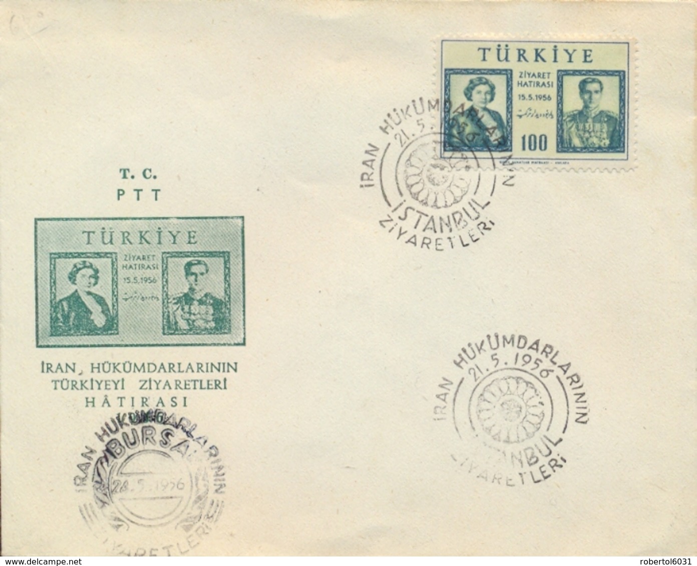 Turkey 1956 FDC Visit Of The Shah And The Queen Of Iran - Case Reali