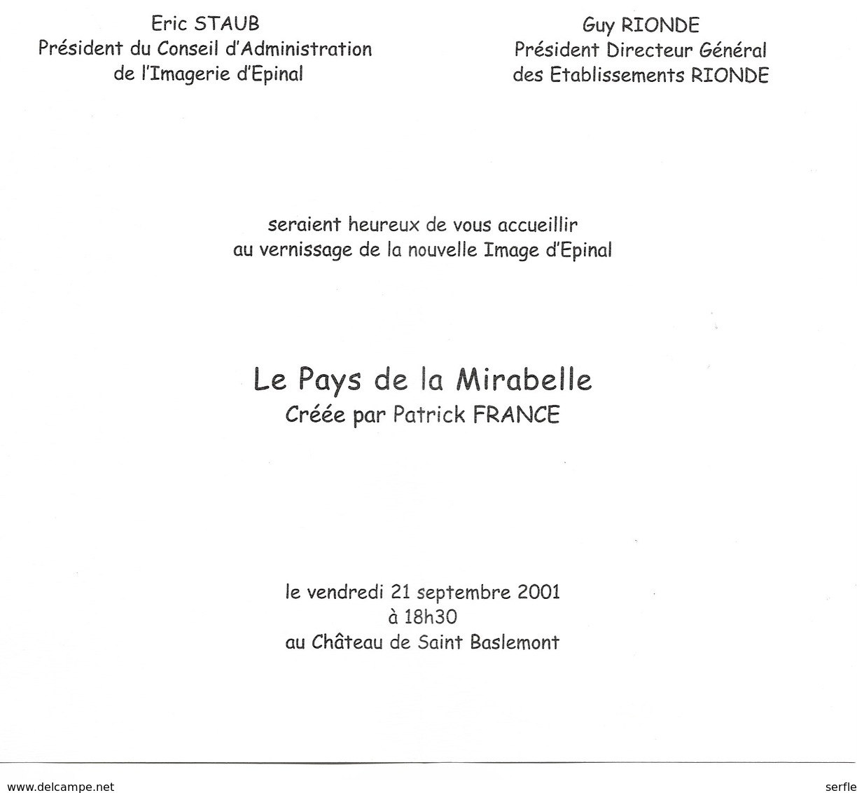 88 - Saint-Baslemont (Château) - Invitation Au Vernissage De L'Image "Le Pays De La Mirabelle" - Autres & Non Classés