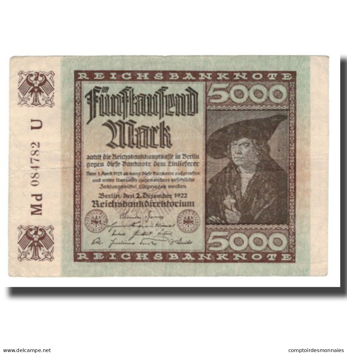 Billet, Allemagne, 5000 Mark, 1922, 1922-12-02, KM:81d, SUP - 5000 Mark
