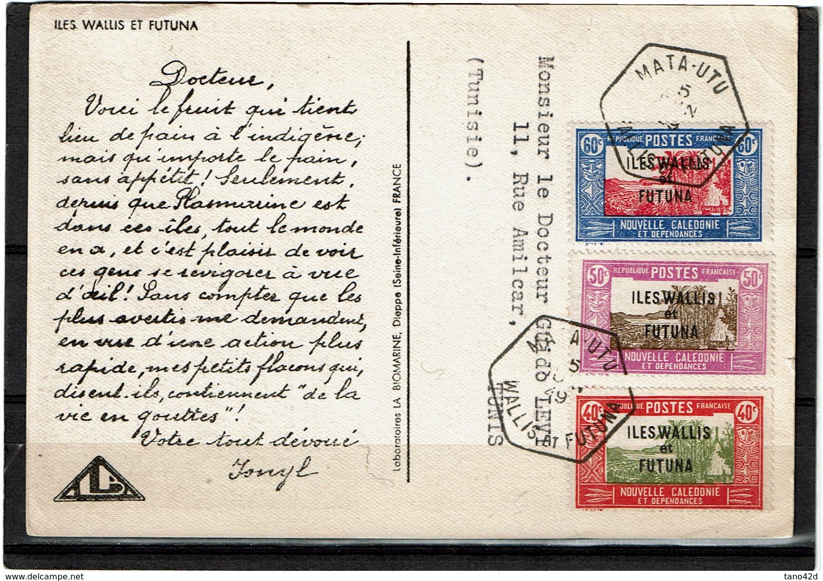 LCTN59/LE/PM - WALLIS ET FUTUNA CARTE JONIL A DESTINATION DE TUNIS - Lettres & Documents