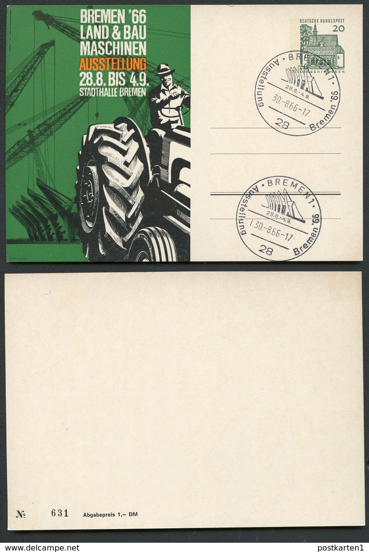 Bund PP36 D2/003-IIa BAU- LANDMASCHINEN Sost. Bremen 1966  NGK 10,00 € - Cartes Postales Privées - Oblitérées